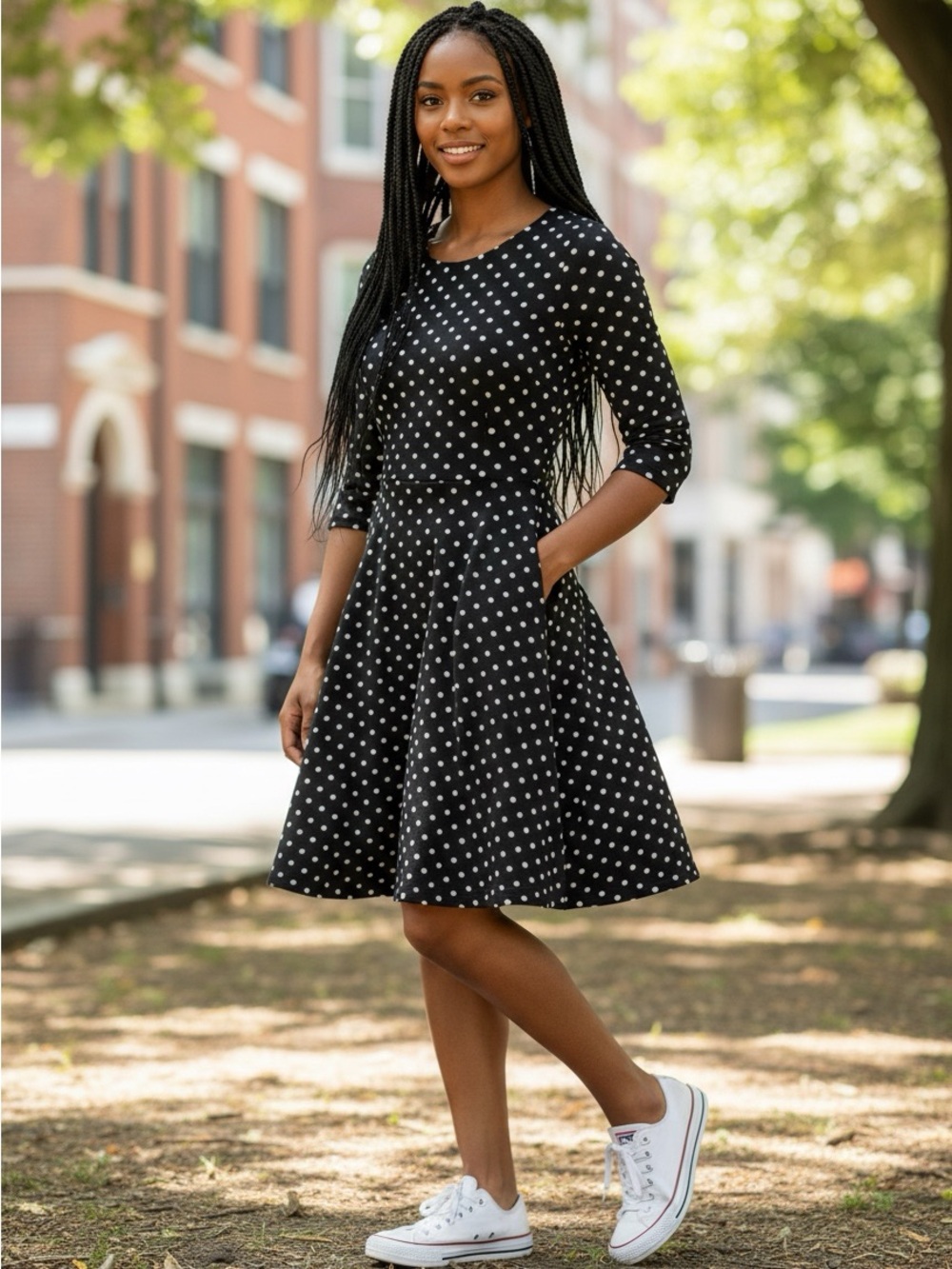 Polka Dot Mini Dress Black White Pinup Rockabilly Retro UK 12 US 6/8